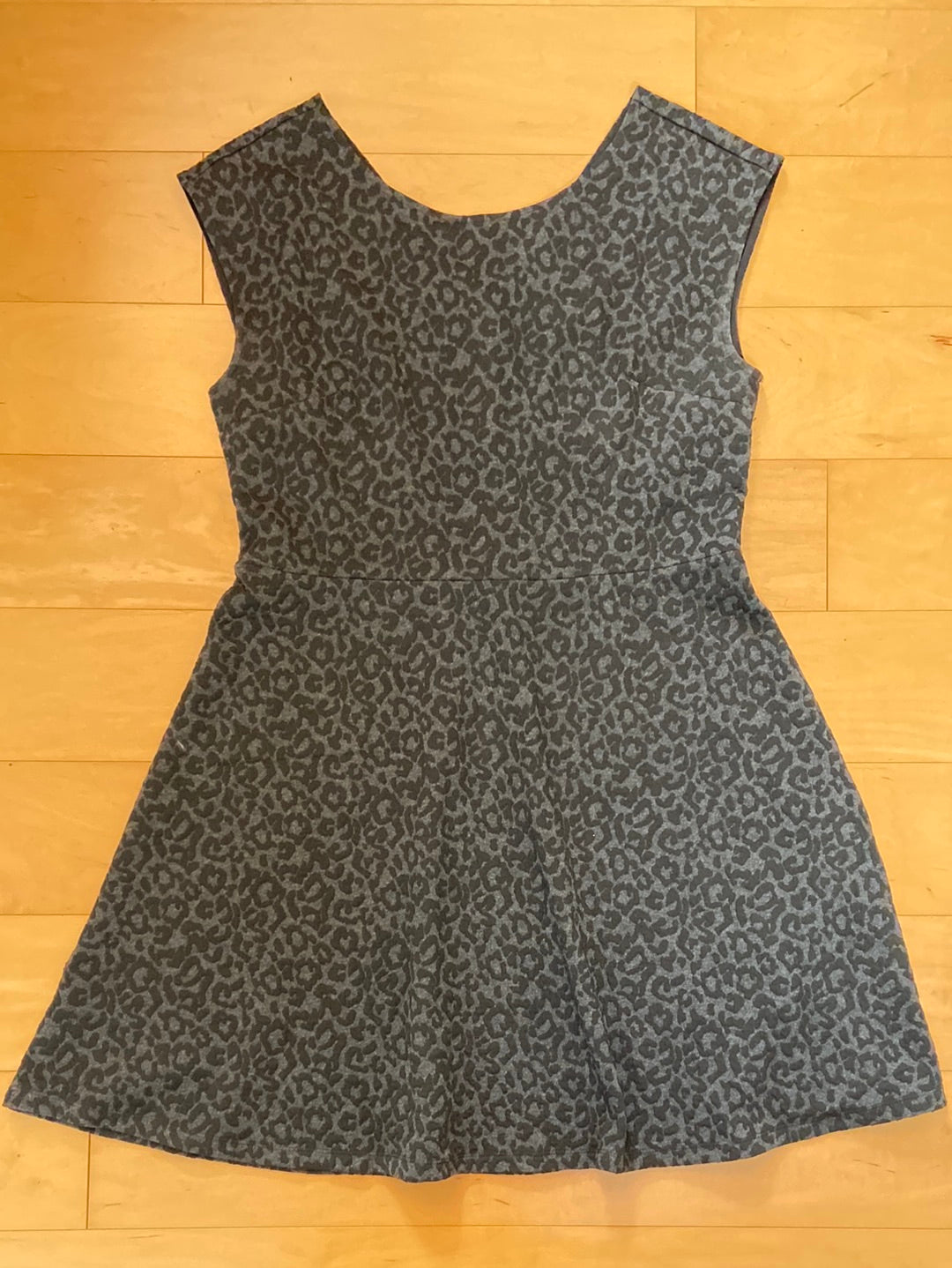Gray and black animal print sleeveless dress fit and flare style knee length