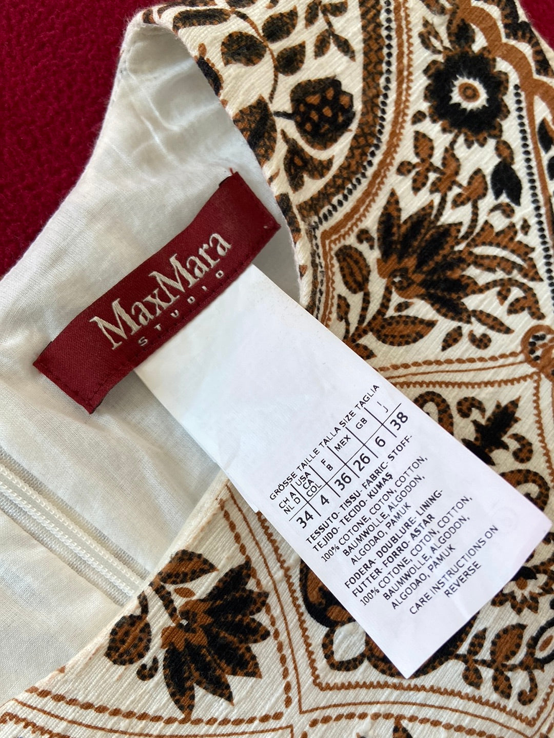 COTTON COMFORT Max Mara Brown Print Dress Size 4