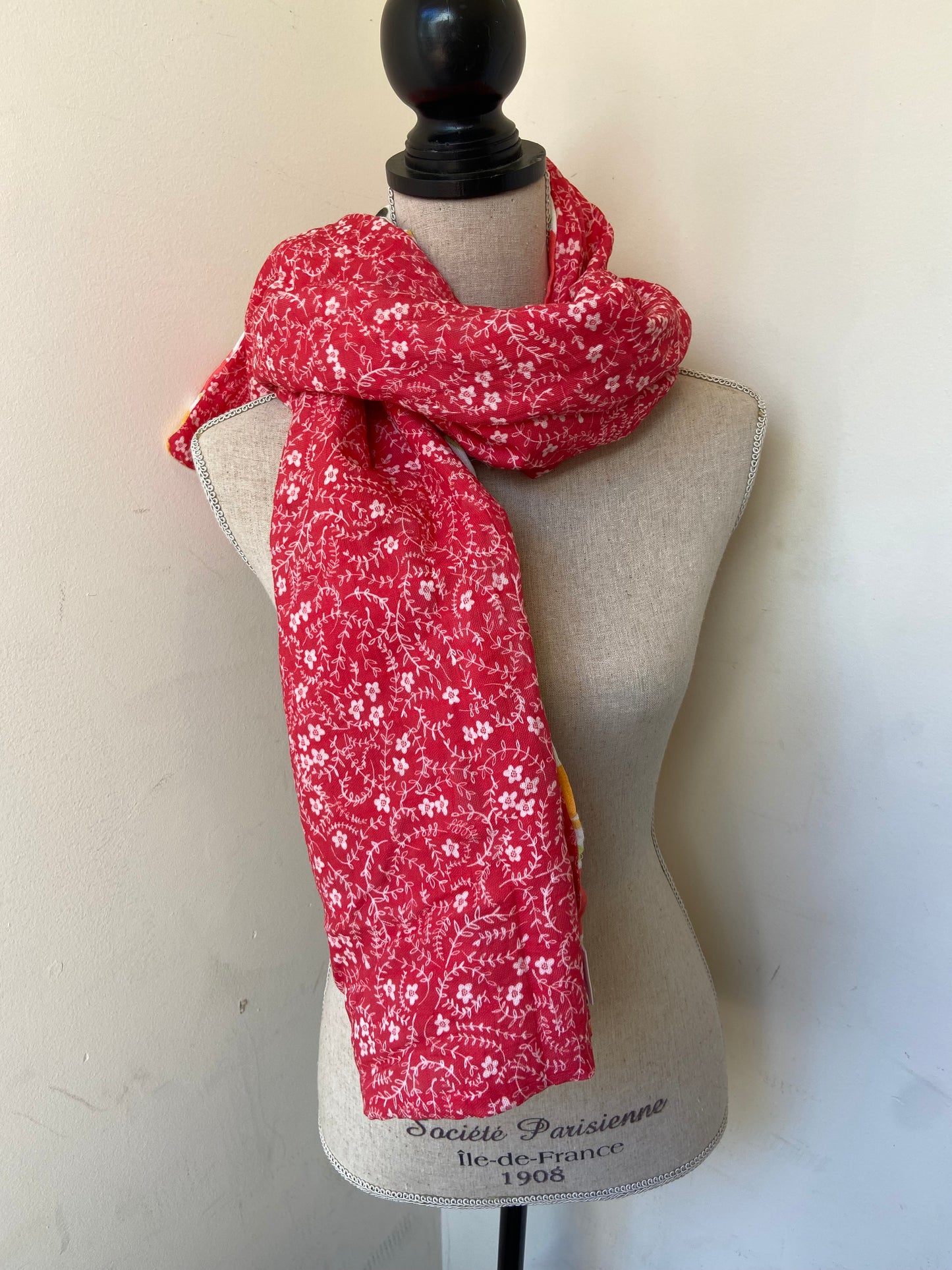 Red Floral Print Snap Scarf